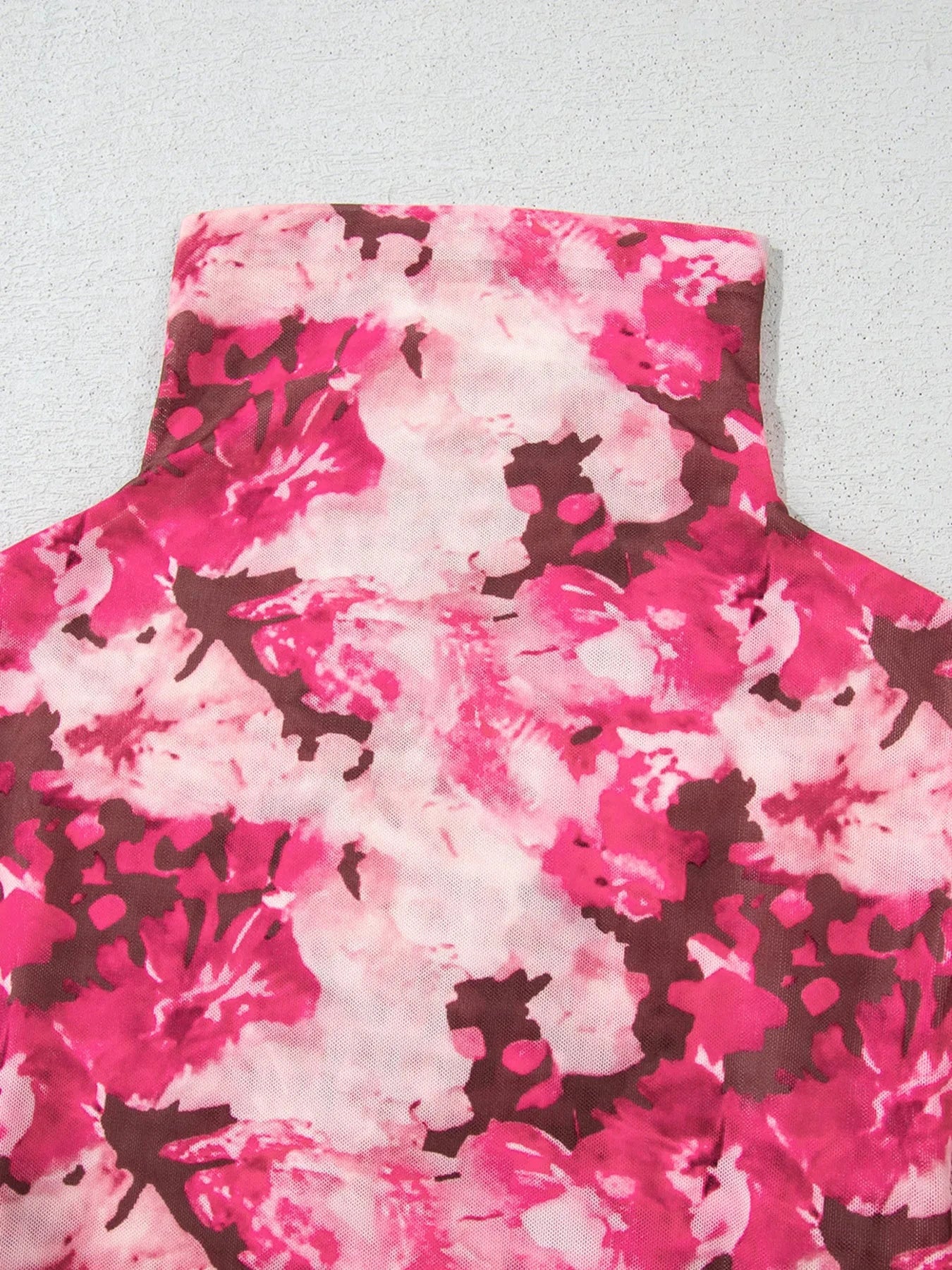 Floral Mesh Flounce Sleeve Mock Neck Blouse