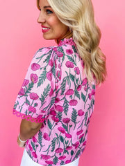 Floral Notched Short Sleeve Blouse