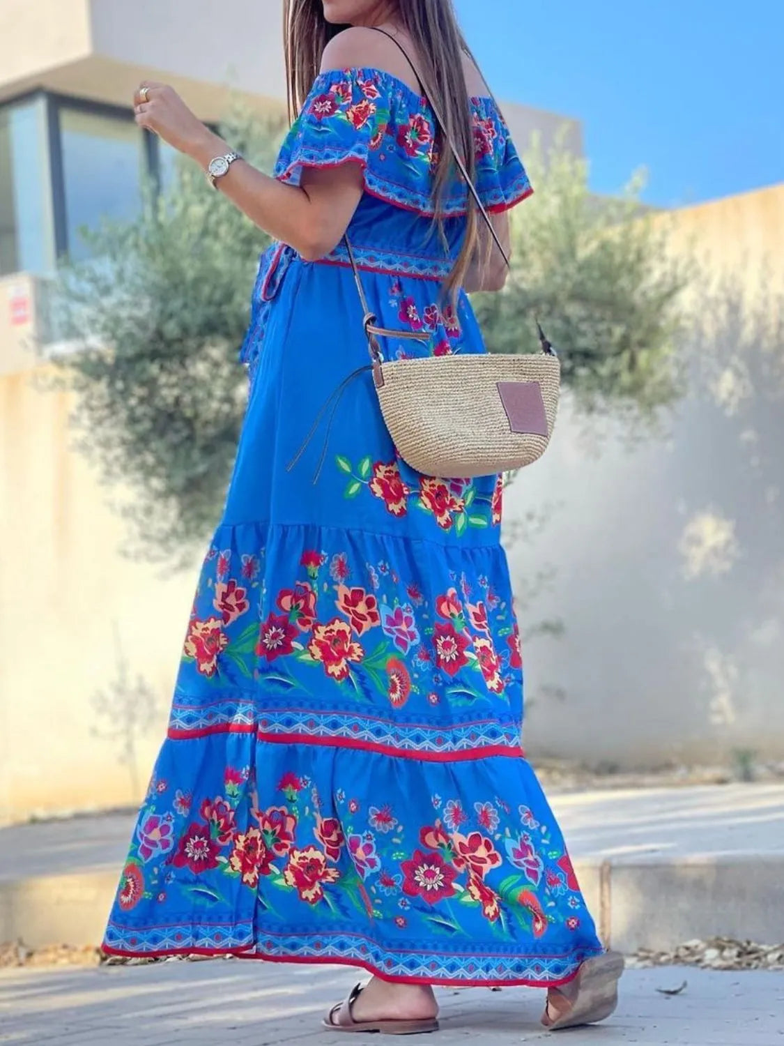 Floral Off Shoulder Ruffle Maxi Dress