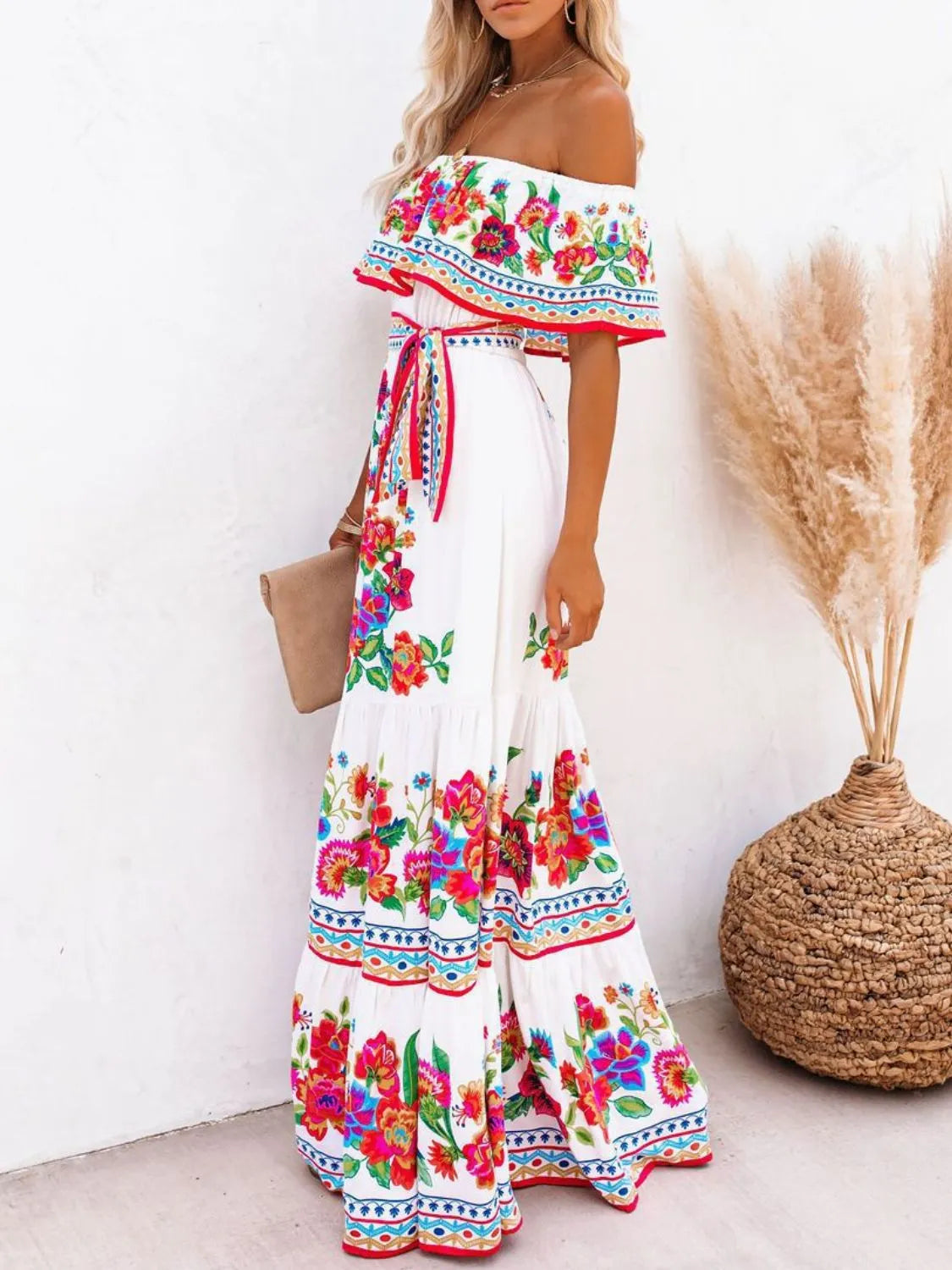 Floral Off Shoulder Ruffle Maxi Dress