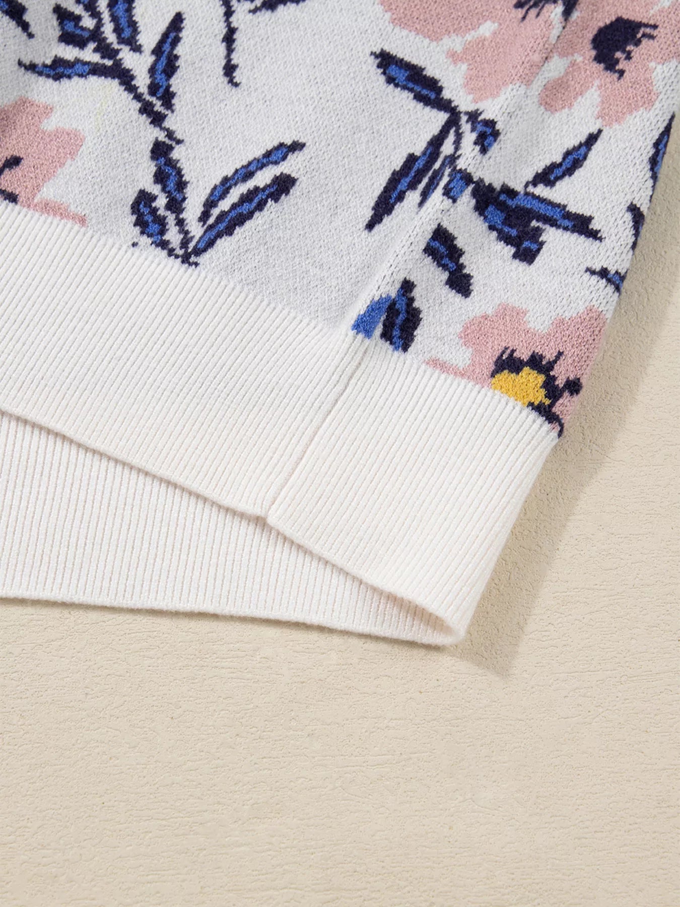 Floral Panel Colorblock Sleeve Patchwork Sweater