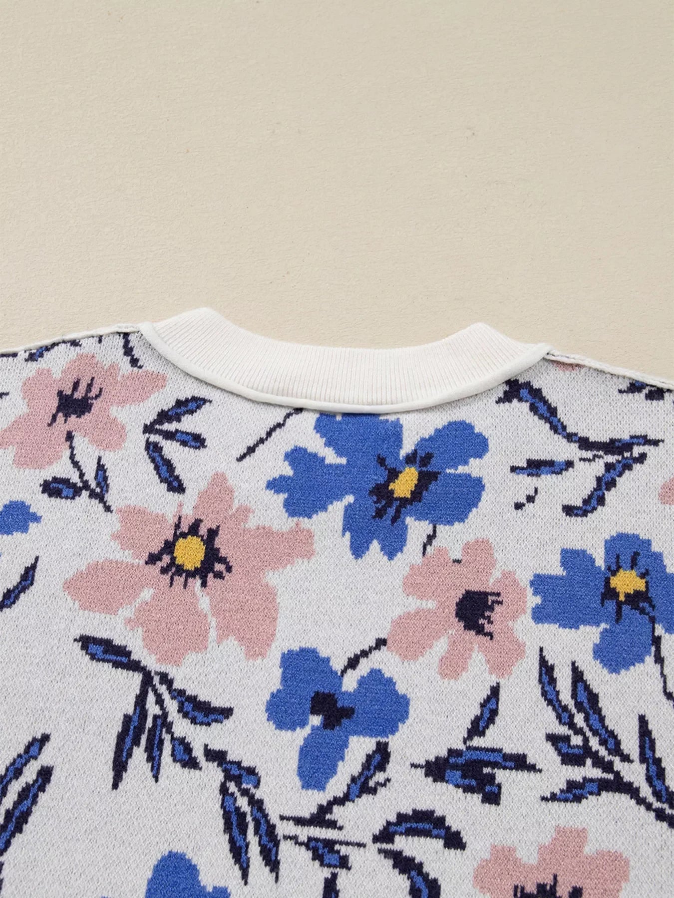 Floral Panel Colorblock Sleeve Patchwork Sweater