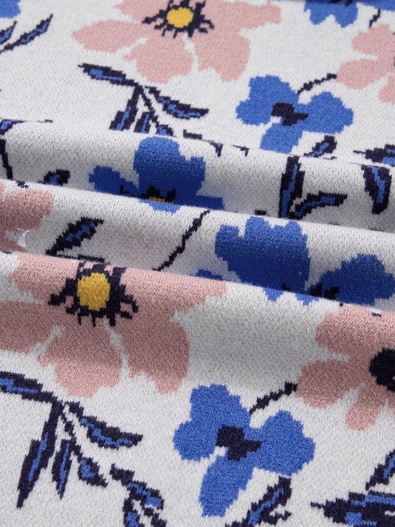 Floral Panel Colorblock Sleeve Patchwork Sweater