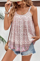 Floral Pleated Detail Scoop Neck Tank Dusty Pink / L