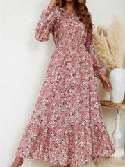 Floral Print Balloon Sleeve Maxi Dress Pink / S
