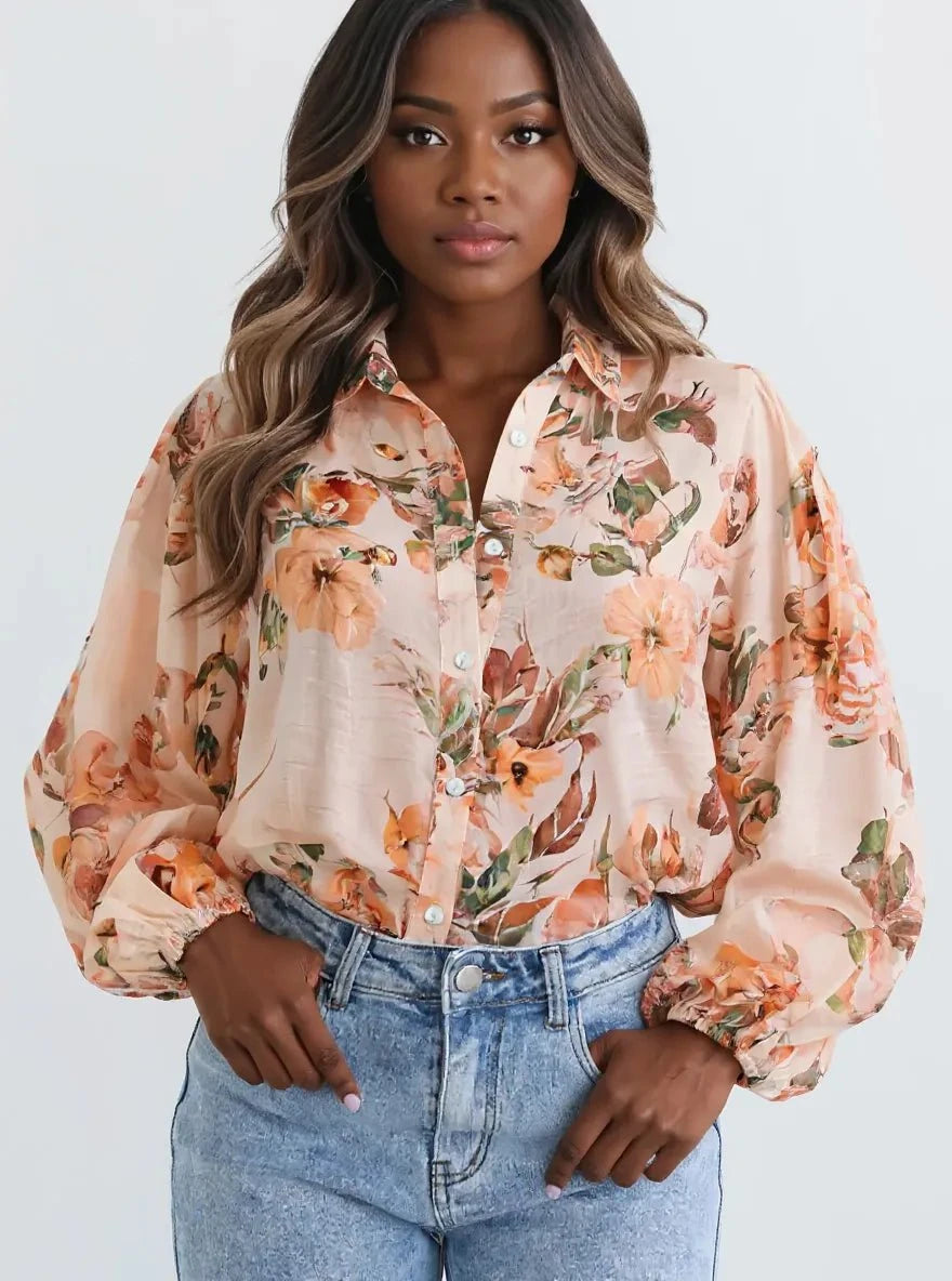 Floral Print Button-Up Shirt Sherbet / S