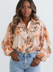 Floral Print Button-Up Shirt Sherbet / S