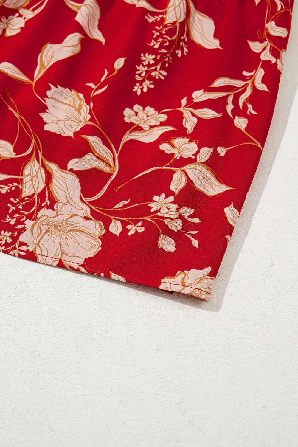 Floral Print Buttoned Front V Neck Tiered Short Sleeve Midi Dress