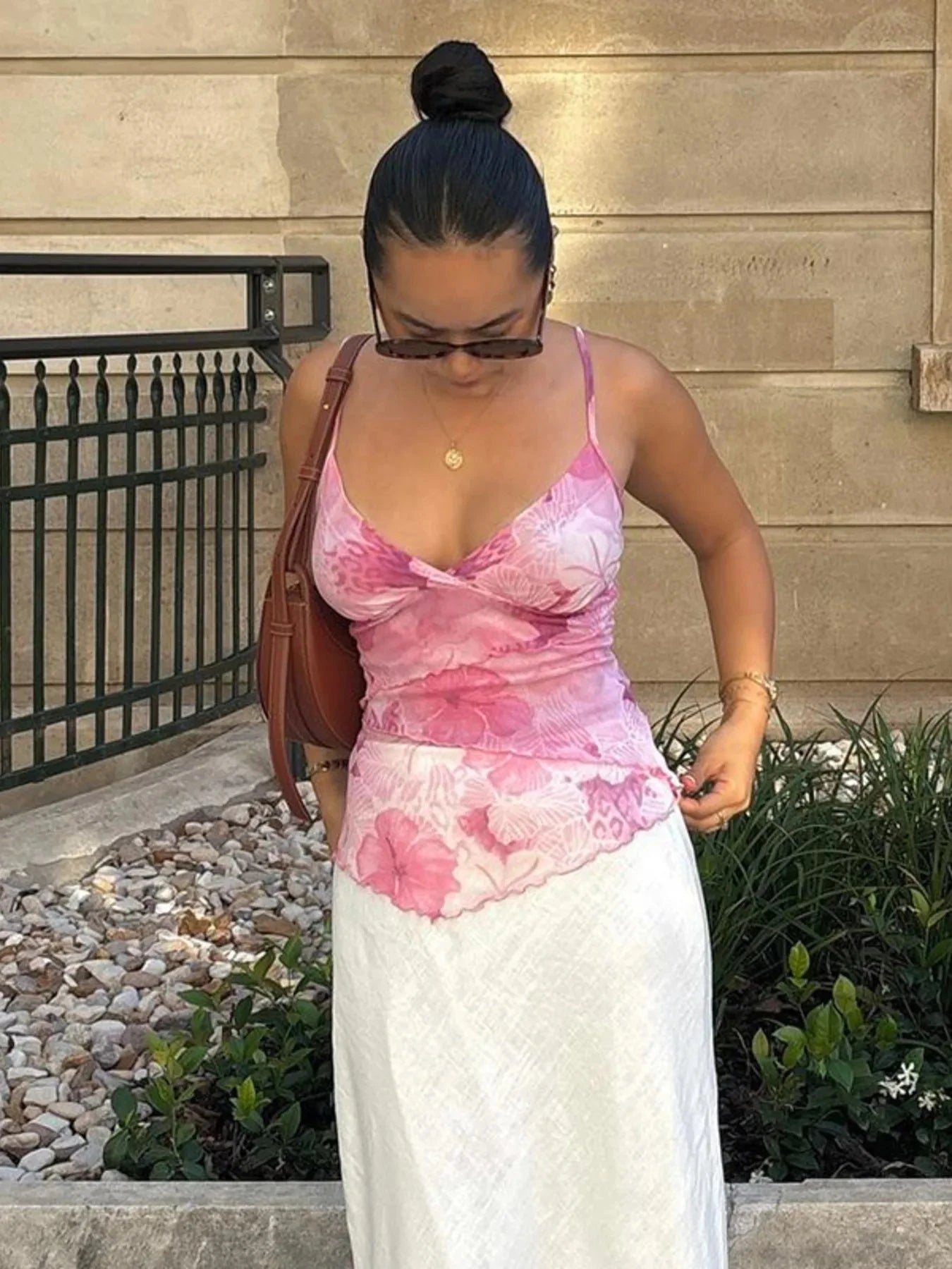 Floral Print Cami Top Pink / S