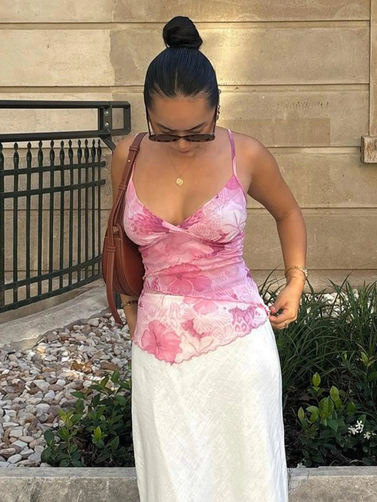 Floral Print Cami Top Pink / S