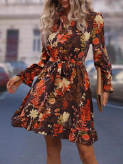 Floral Print Flounce Sleeve Dress