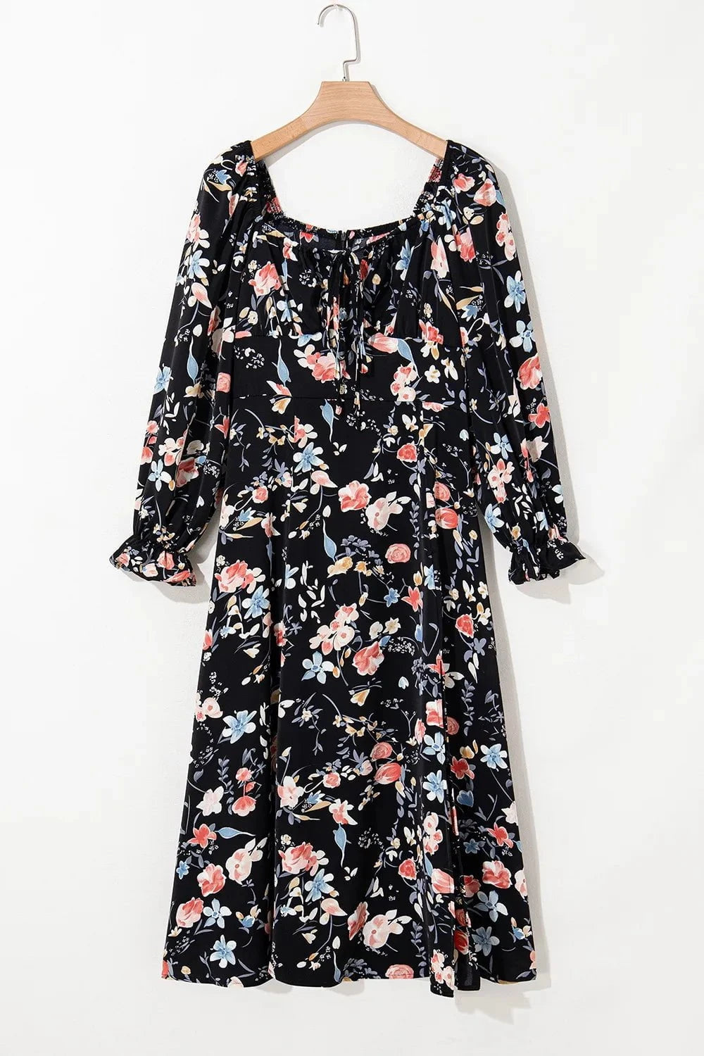 Floral Print Flounce Sleeve Midi Dress