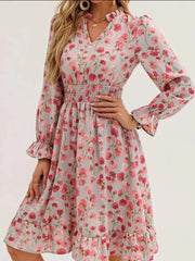 Floral Print Flounce Sleeve Ruffle Hem Dress