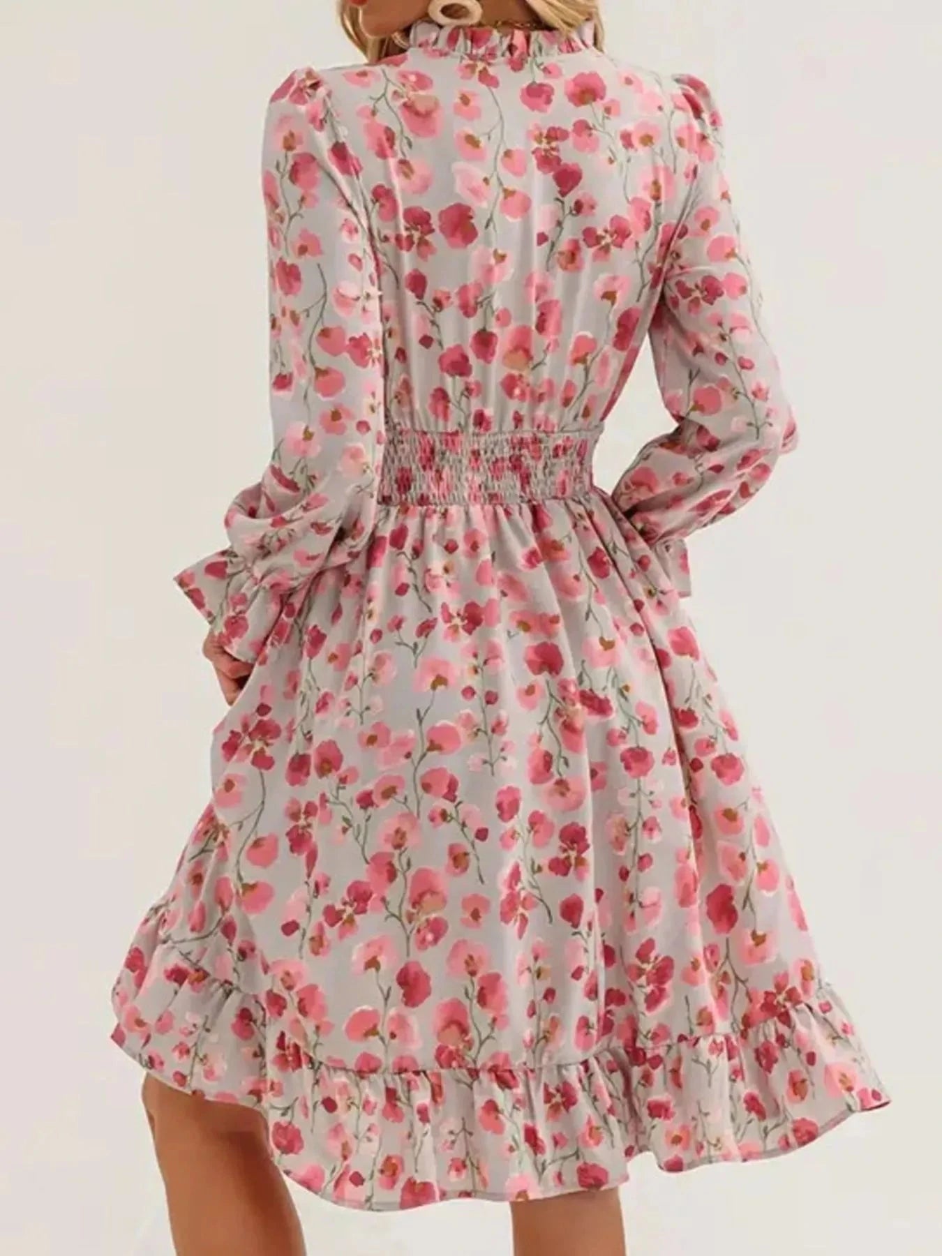 Floral Print Flounce Sleeve Ruffle Hem Dress
