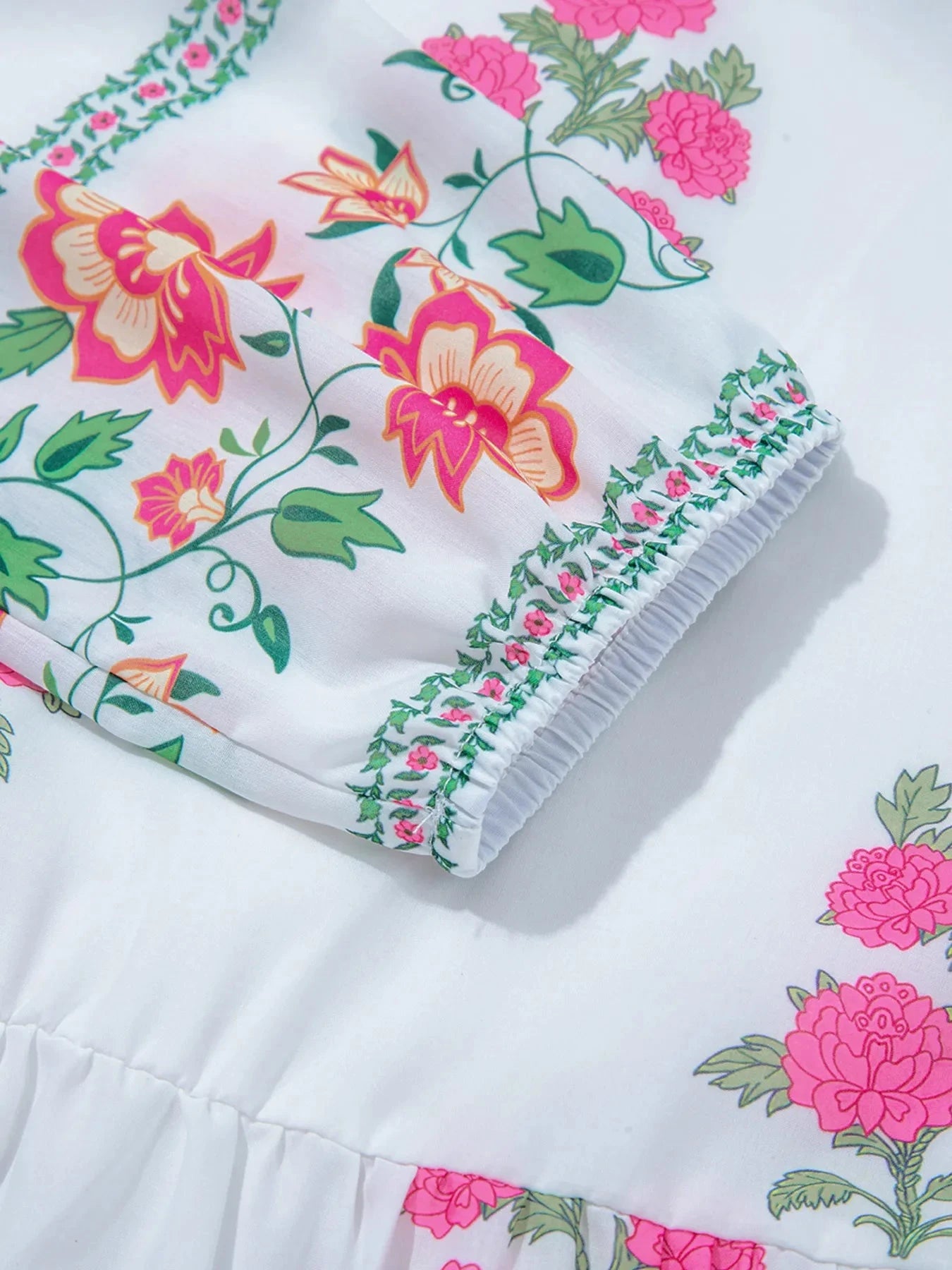 Floral Print Half Button Mandarin Neck 3/4 Sleeve Maxi Dress