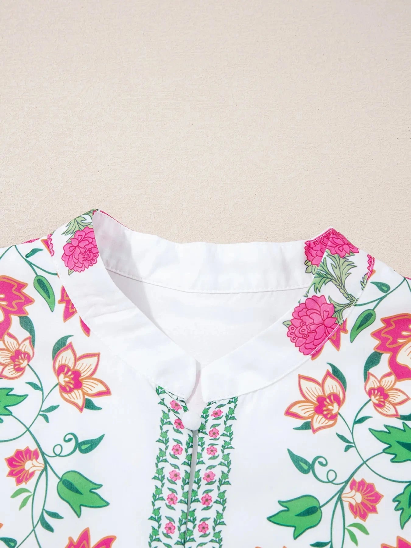 Floral Print Half Button Mandarin Neck 3/4 Sleeve Maxi Dress