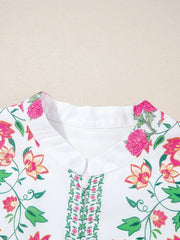 Floral Print Half Button Mandarin Neck 3/4 Sleeve Maxi Dress