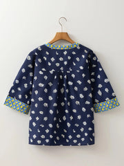 Floral Print Half Sleeve Contrast Trim Blouse