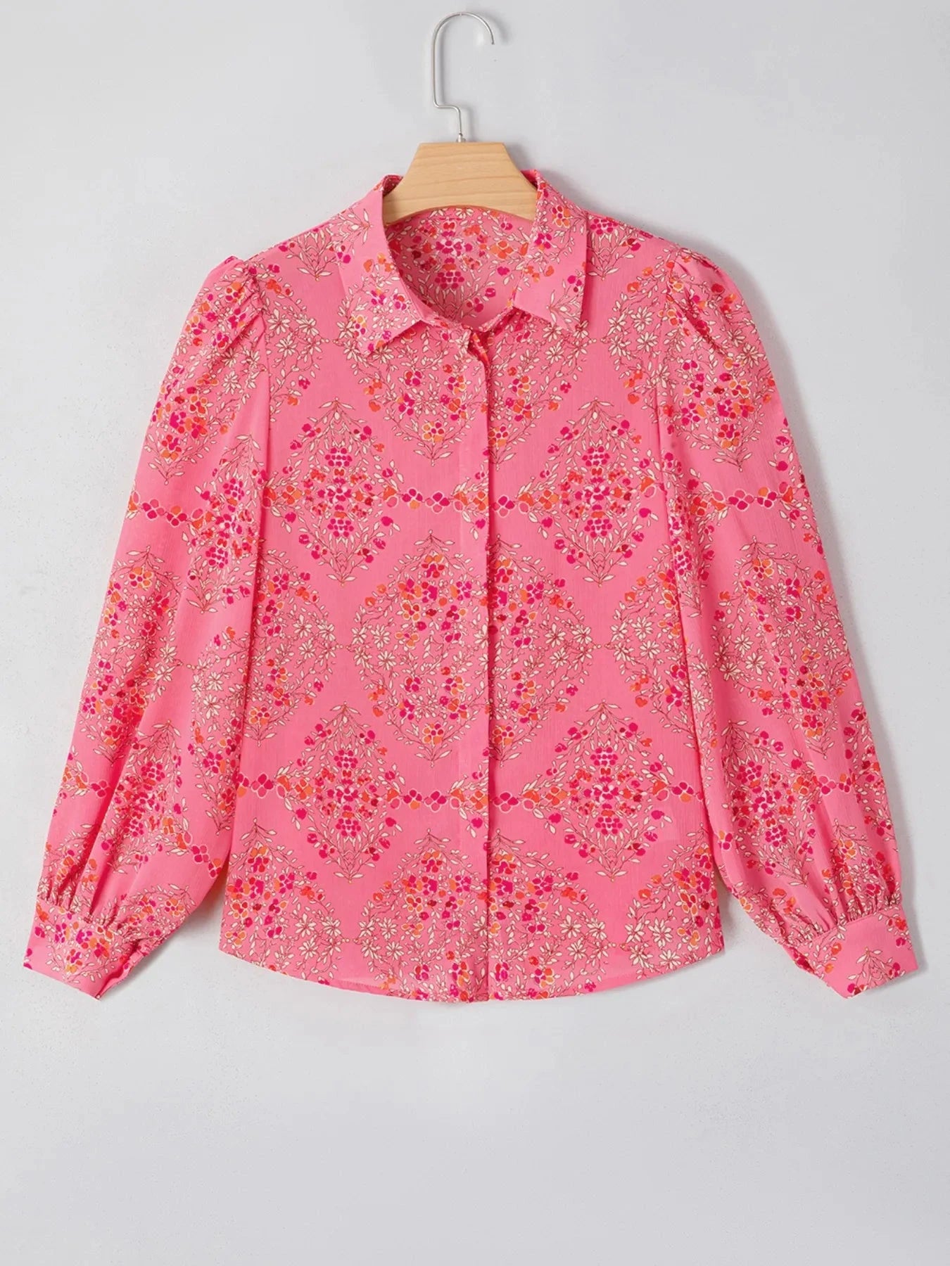 Floral Print Lantern Sleeve Loose Shirt