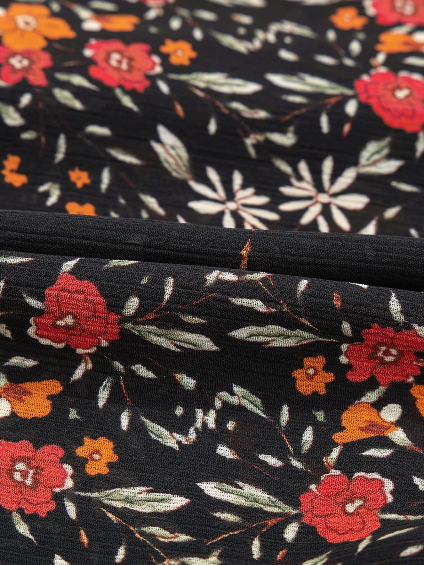 Floral Print Lantern Sleeve Loose Shirt