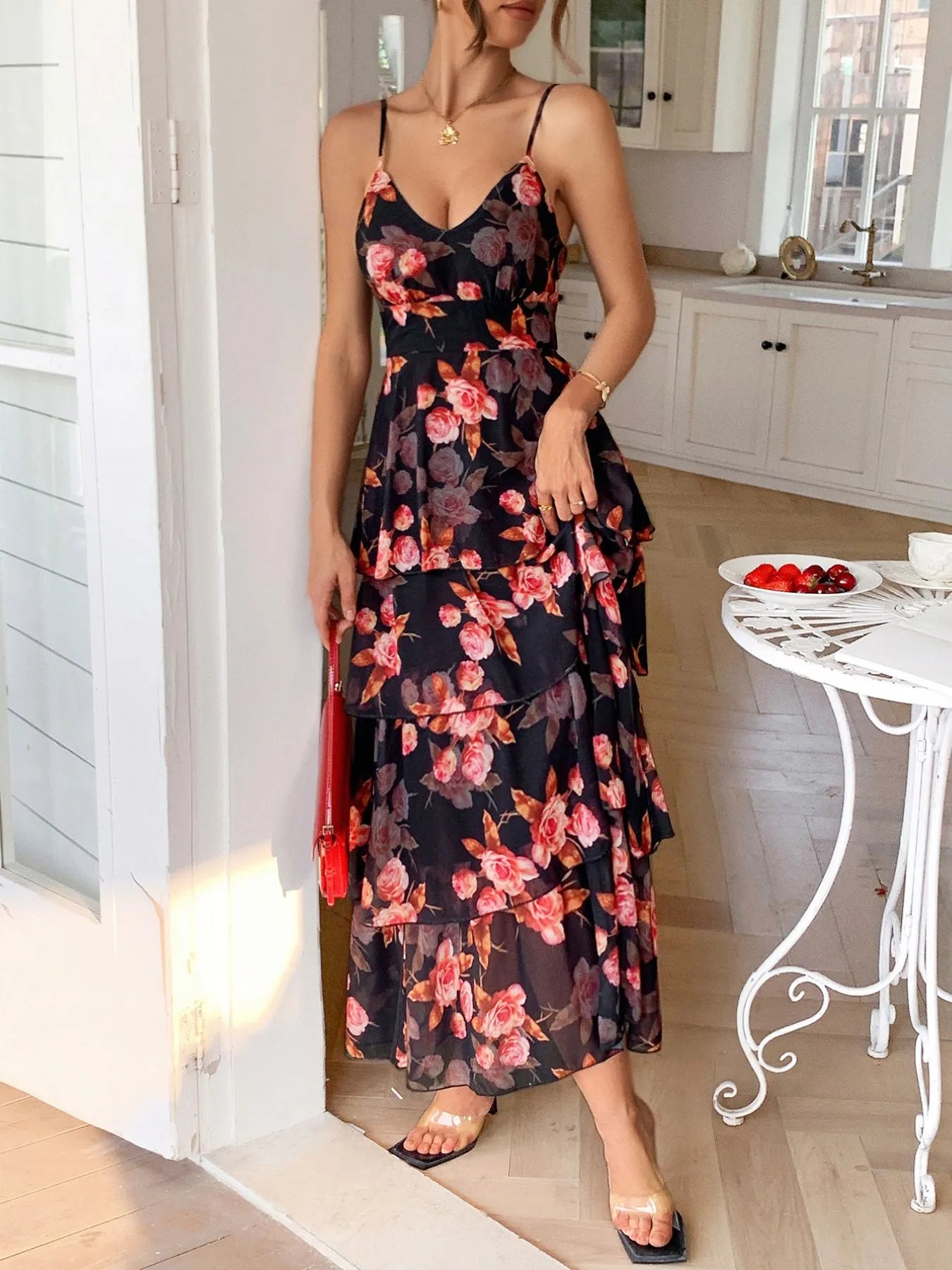 Floral Print Layered Maxi Cami Dress
