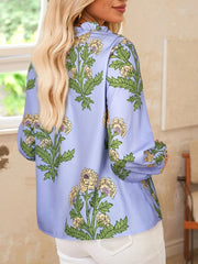 Floral Print Long Sleeve Tie Neck Blouse