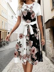 Floral Print Midi Dress with Short Sleeves