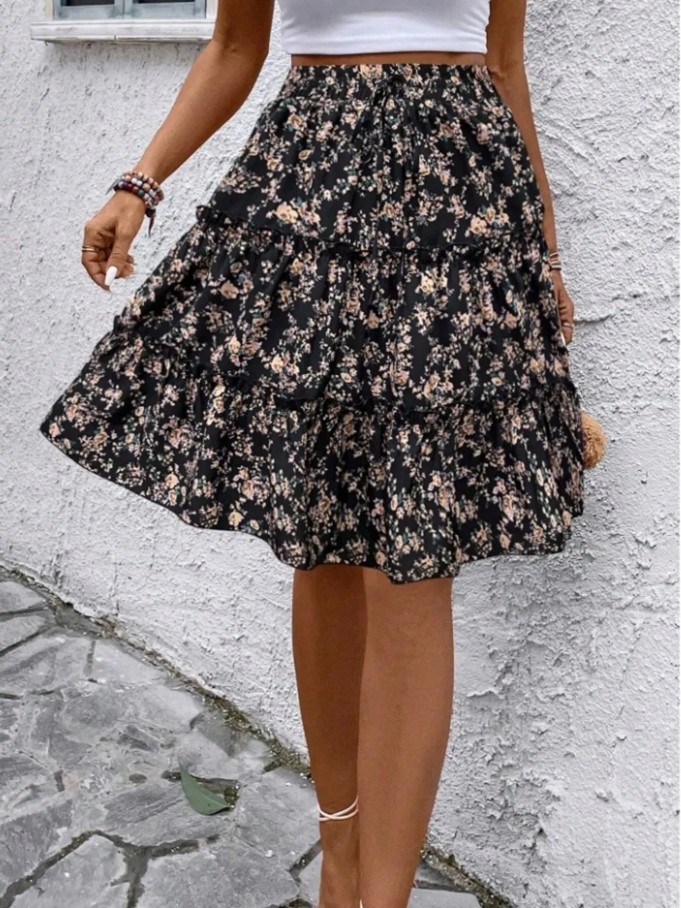 Floral Print Midi Skirt