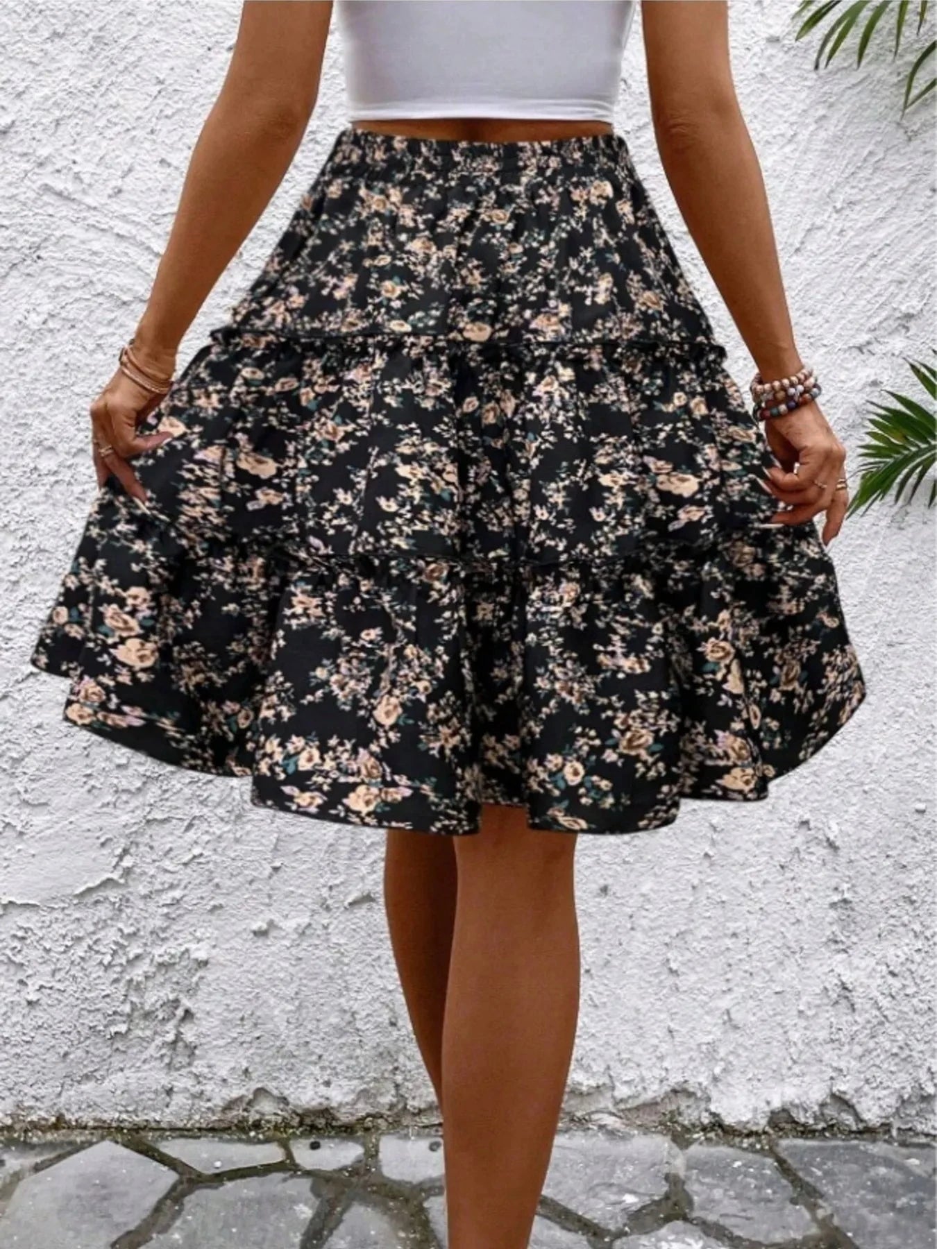 Floral Print Midi Skirt Black / S
