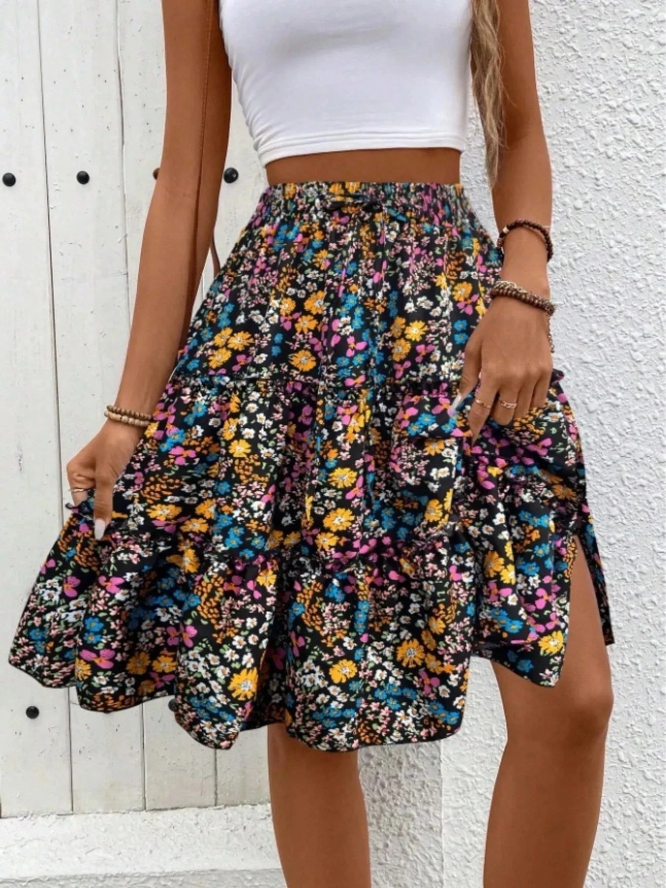 Floral Print Midi Skirt Color / S