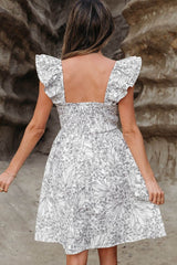 Floral Print Pipping Trim Ruffled Cap Sleeve Mini Dress