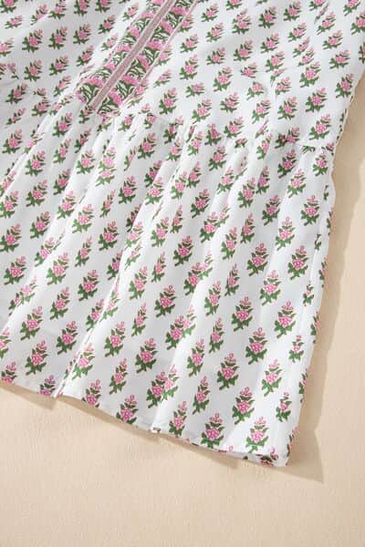 Floral Print Puff Sleeve Tie Neck Ruffled Hem Dress