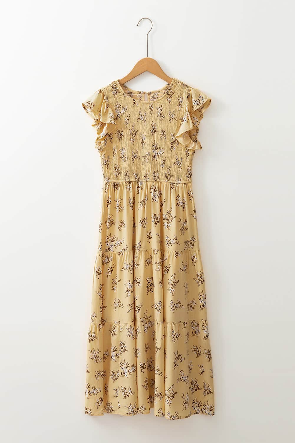 Floral Print Ruffle Cap Sleeve Smocked Flowy Dress