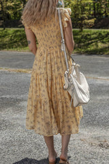 Floral Print Ruffle Cap Sleeve Smocked Flowy Dress