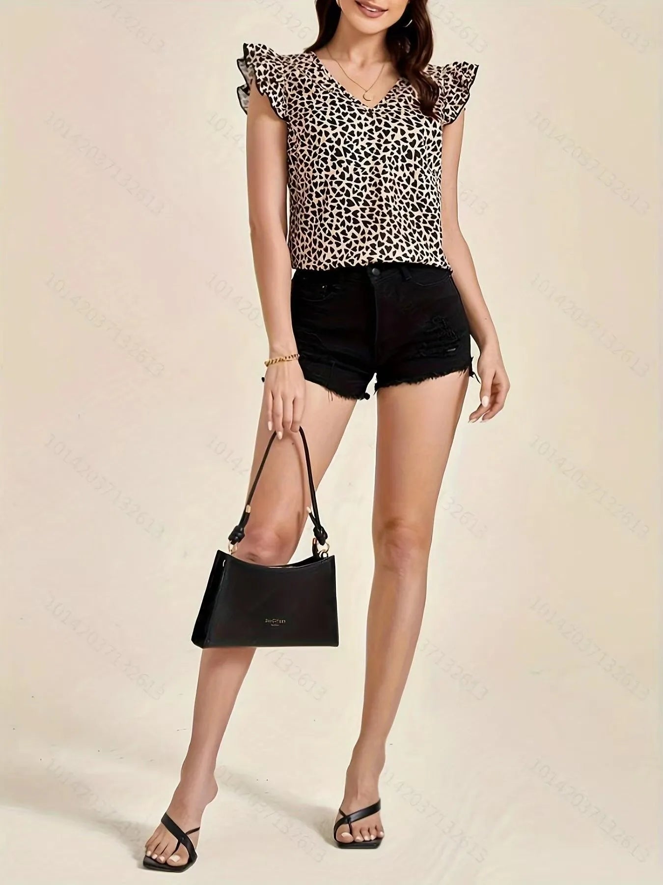 Floral Print Ruffle Sleeve V-Neck Blouse