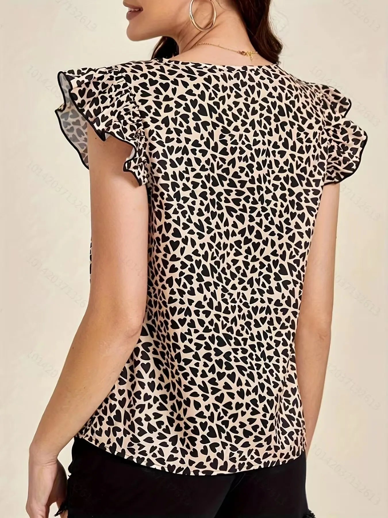 Floral Print Ruffle Sleeve V-Neck Blouse