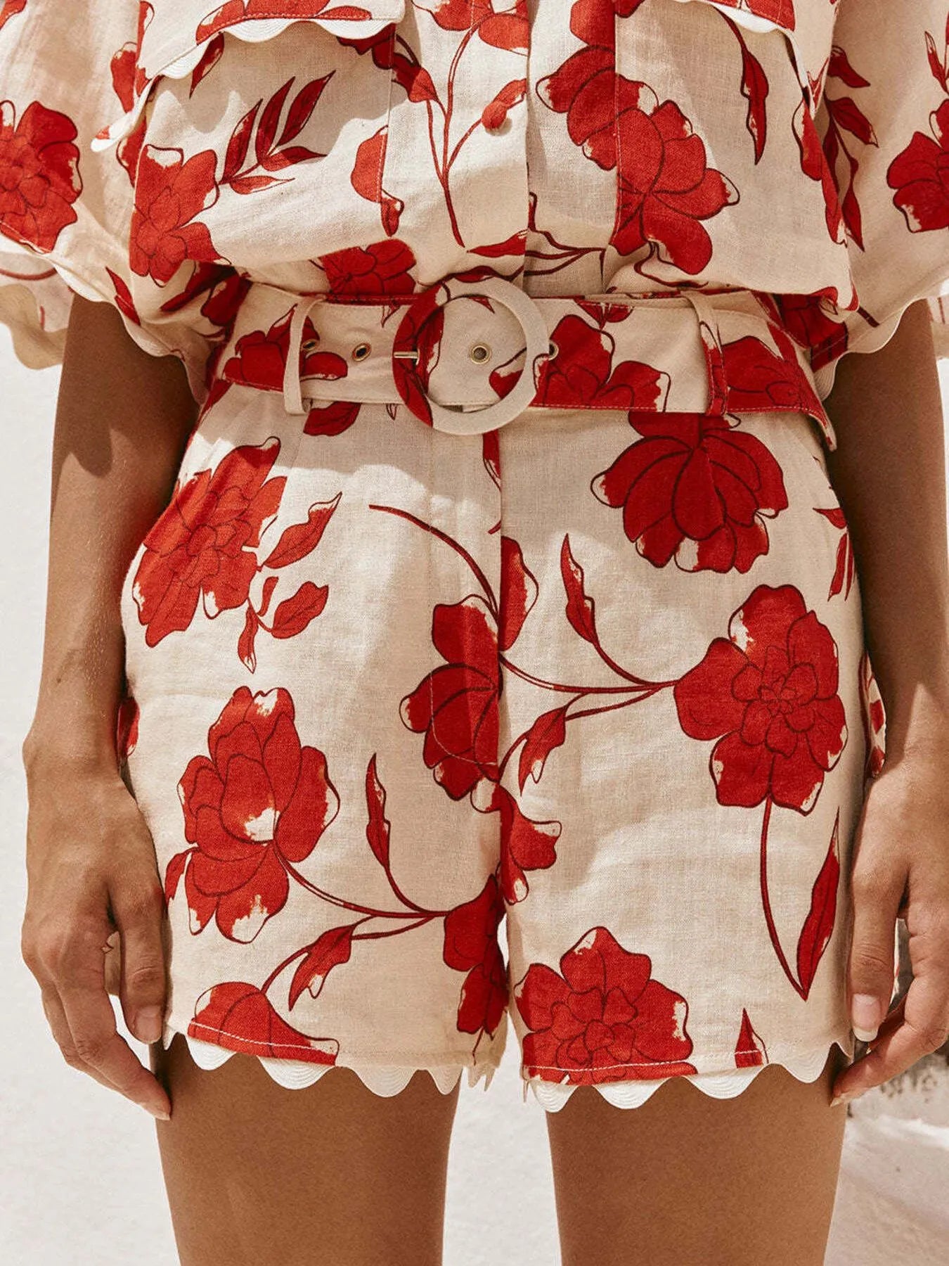 Floral Print Scalloped Edge Top and Shorts Set