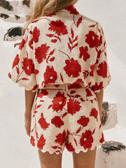 Floral Print Scalloped Edge Top and Shorts Set