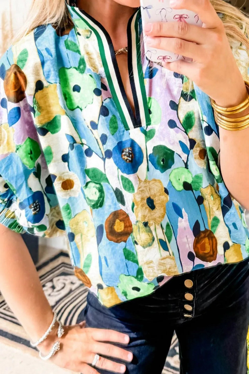 Floral Print Short Sleeve Blouse