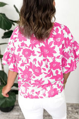 Floral Print Short Sleeve Casual Blouse