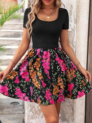 Floral Print Short Sleeve Mini Dress