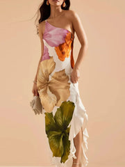Floral Print Single Shoulder Maxi Dress Floral / S