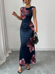 Floral Print Sleeveless Bodycon Maxi Dress