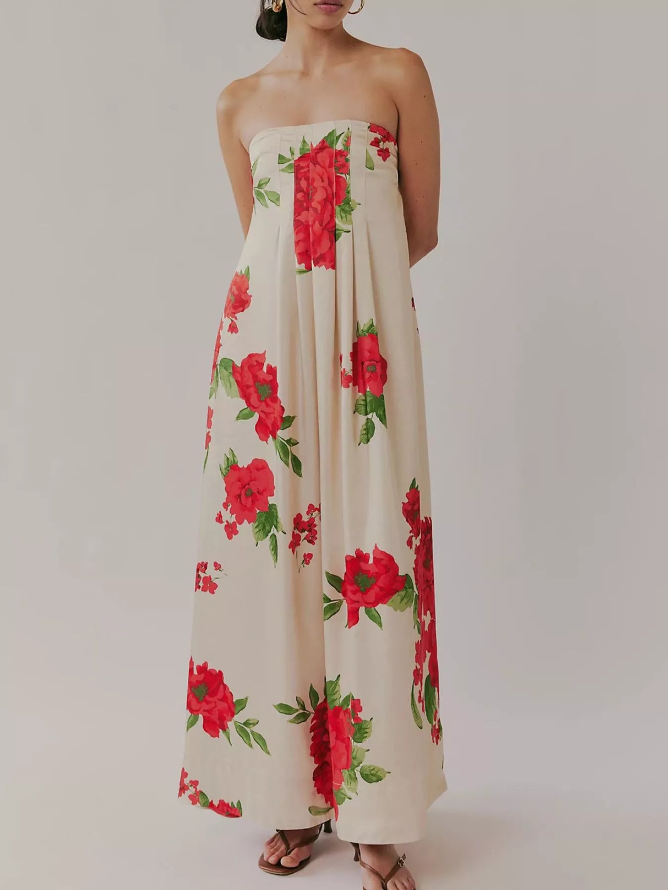 Floral Print Sleeveless Maxi Dress Dress-ivory / S