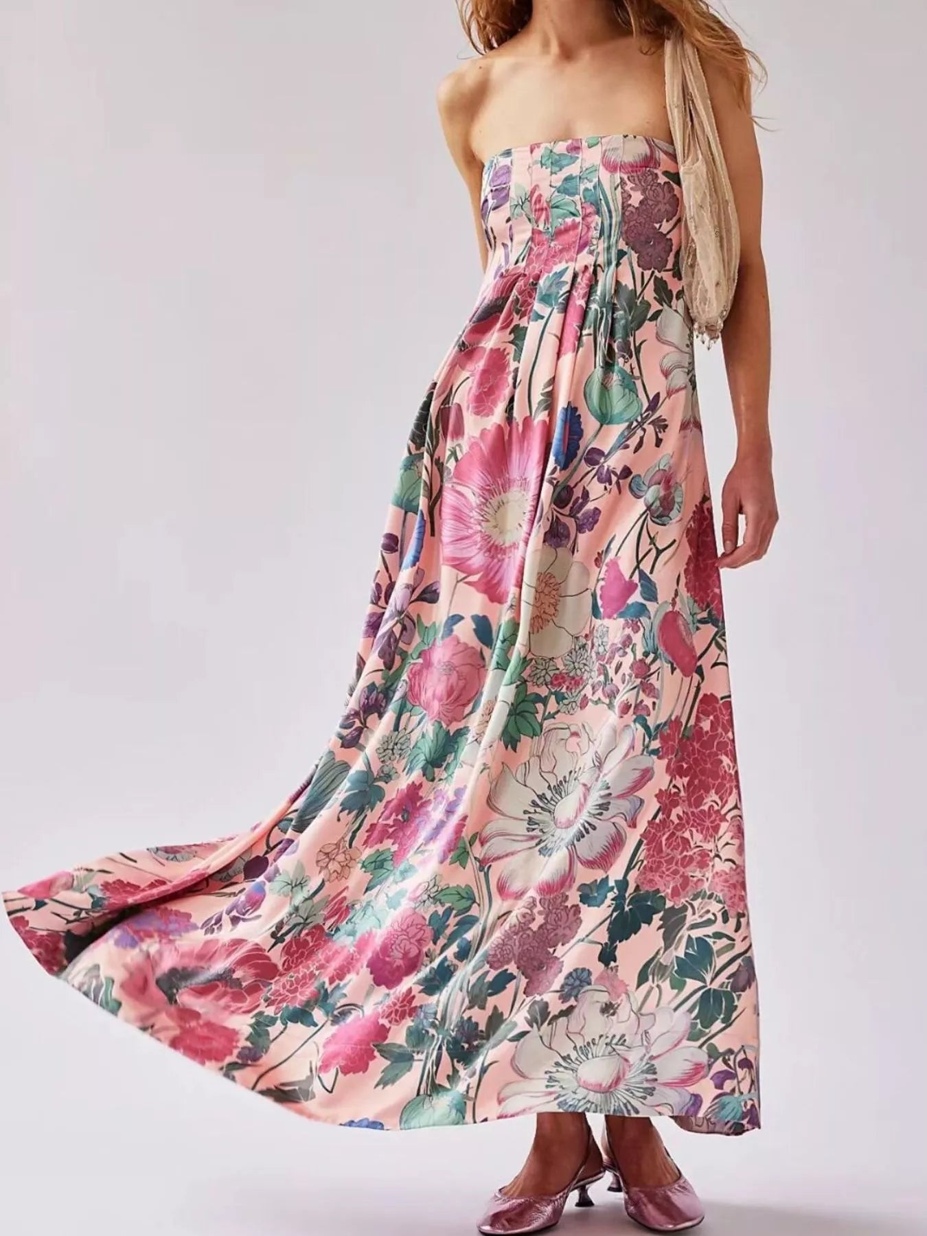 Floral Print Sleeveless Maxi Dress Pink / S