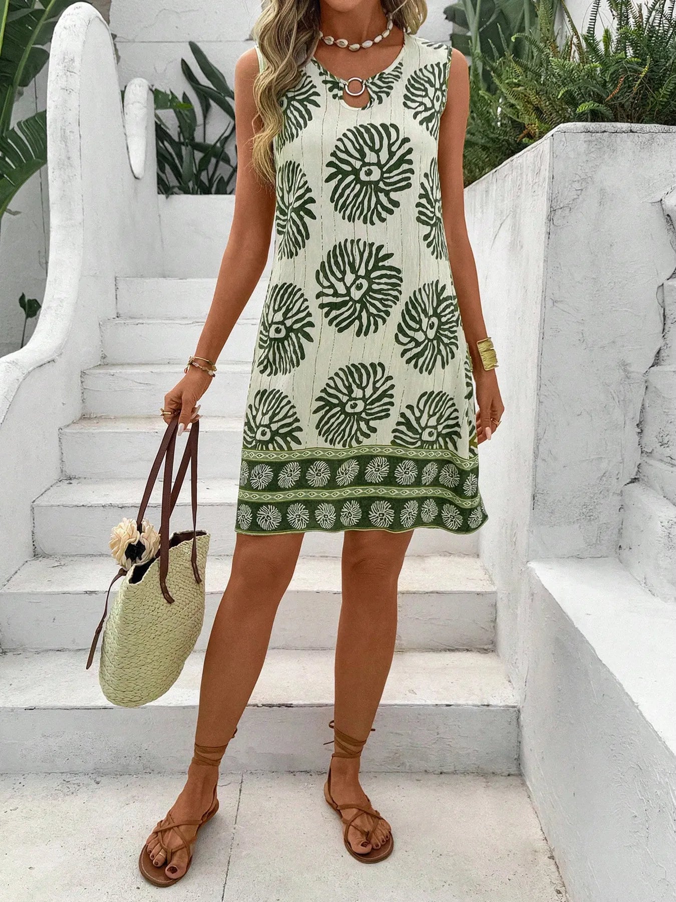 Floral Print Sleeveless Summer Mini Dress
