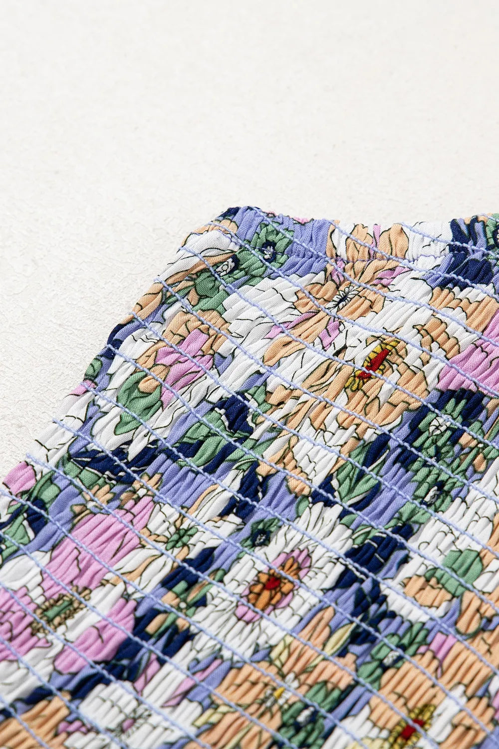 Floral Print Smocked High Waist Square Neck Jumpsuit