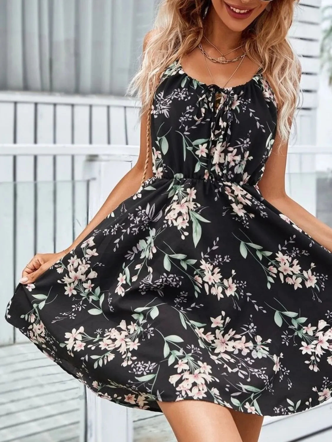 Floral Print Spaghetti Strap Summer Mini Dress