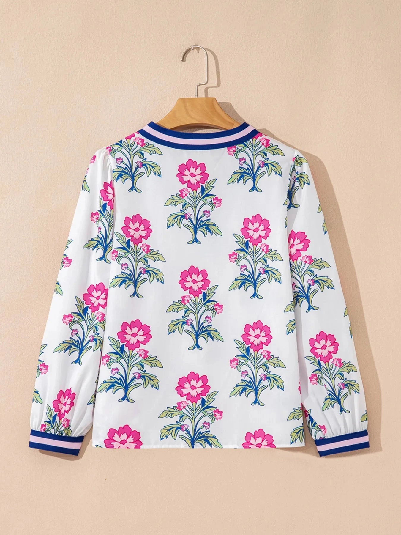 Floral Print Striped V Neck Blouse