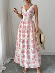 Floral Print Tie Back Maxi Dress